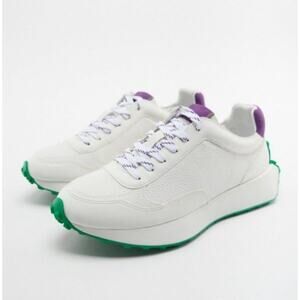 Zara Women's Sneakers Lace-Up Off White Purple Green Size EU 39